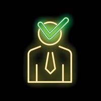 Neon icon showing businessman passing exam with check mark vector