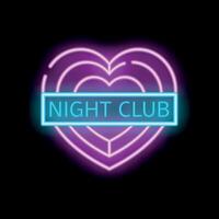 Glowing neon sign in the shape of a heart indicating a nightclub vector