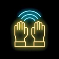 Two hands reaching up receiving signal neon sign icon vector