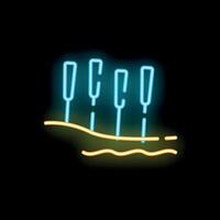Neon style rowing sport pictogram showing oars resting on riverbank vector