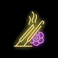 Neon sign representing incense sticks burning near flowers for aromatherapy session vector