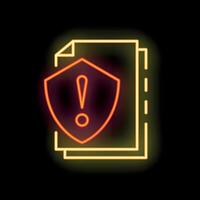 Neon red and yellow shield covering documents for cybersecurity vector