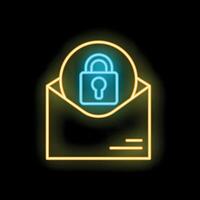 Neon icon of locked envelope representing email security vector