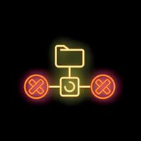 Neon icon of data transfer failing on network with folder icon vector