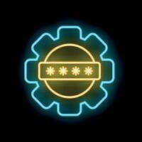 Neon icon of gear with password showing concept of secure settings vector