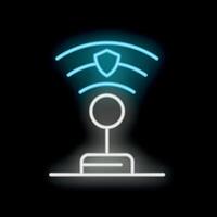 Neon icon of router transmitting secure wifi signal vector
