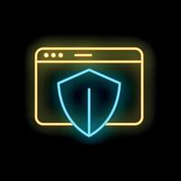 Neon icon of shield protecting internet webpage vector