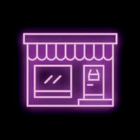 Neon sign representing a storefront with an awning and closed sign on door vector