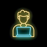 Neon sign of a man working on laptop computer vector