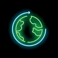 Neon sign depicting earth with circular arrow highlighting global issues vector