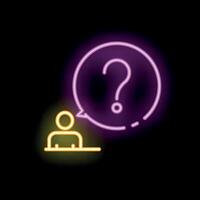 Neon style icon of person thinking with question mark inside speech bubble vector