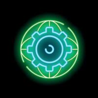 Neon icon of a gear representing global business and technology vector