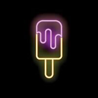 Neon sign representing a melting ice cream on a stick on black background vector