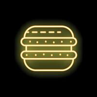 Neon yellow hamburger glowing on black background vector