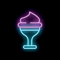 Neon sign of a delicious ice cream sundae with whipped cream glowing on black background vector