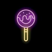 Neon icon of sweet lollipop glowing on dark background vector