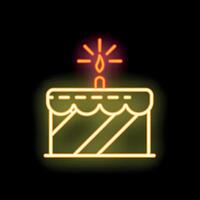 Glowing neon icon of birthday cake with burning candle on black background vector