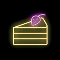 Neon sign showing slice of cake with strawberry topping vector