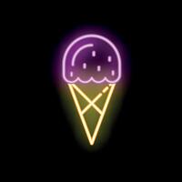 Neon sign representing ice cream cone shining in dark background vector