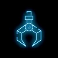 Glowing neon line industrial robotic arm manipulator icon isolated on black background illustration vector