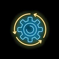 Neon icon of a gear rotating with arrows showing workflow process vector