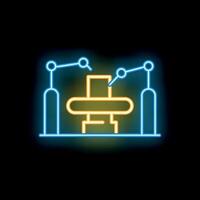 Neon icon of robotic surgery, robotic arm performing surgery vector