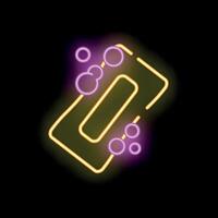 Neon soap bar sign with bubbles glowing on black background vector