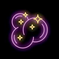 Neon sign representing cleanliness with shiny bubbles on a black background vector