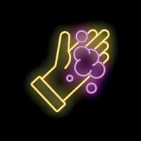 Neon icon of hands being washed with soap vector