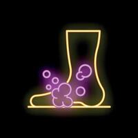 Neon style icon of foot fungus with bubbles appearing on skin vector
