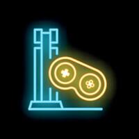 Neon sign representing gaming setup with controller and monitor being lit up vector