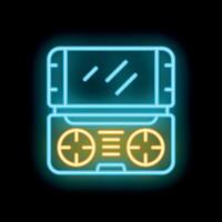 Neon sign showing boombox playing music on black background vector