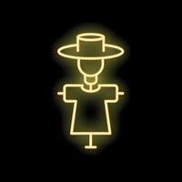 Glowing neon line scarecrow standing in the field icon isolated on black background illustration vector