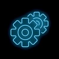 Neon blue gears rotating on black background vector