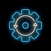 Neon blue gear with rotating arrows representing workflow process vector