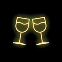 Two wine glasses making a toast with neon light effect vector