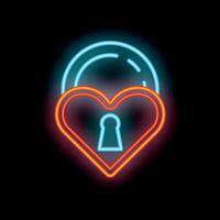Neon heart shaped padlock glowing on dark background vector