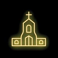Neon church building glowing on black background vector