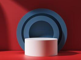 A white and blue round object on a red background photo