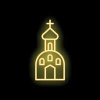 Neon icon of christian church building glowing on dark background vector