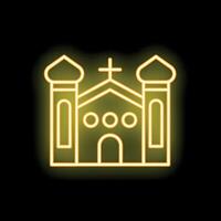Neon church building glowing on dark background vector