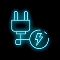 Neon blue electric plug connecting to power source icon vector