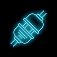Neon icon of electric plug connecting to socket, power supply symbol vector