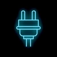 Neon sign showing an electrical plug on a black background vector