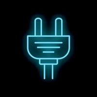 Blue neon icon of an electrical plug glowing on black background vector
