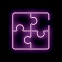 Neon puzzle icon representing problem solving and solution finding vector