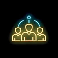 Neon icon of three business people networking and connecting vector