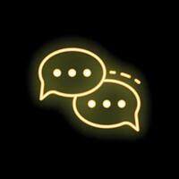 Neon icon of two speech bubbles exchanging messages on black background vector