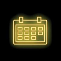 Neon yellow calendar icon glowing on black background vector