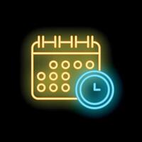Neon icon of calendar showing time management concept vector